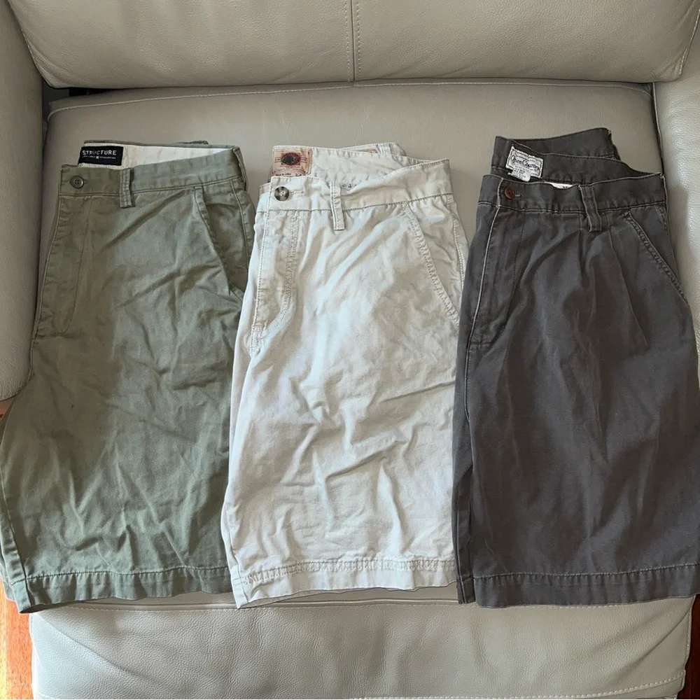 3 CHINO CLASSIC FIT Cotton Shorts Flat Front(khaki/green),Pleated(gray) sz Men34 - Picture 13 of 13